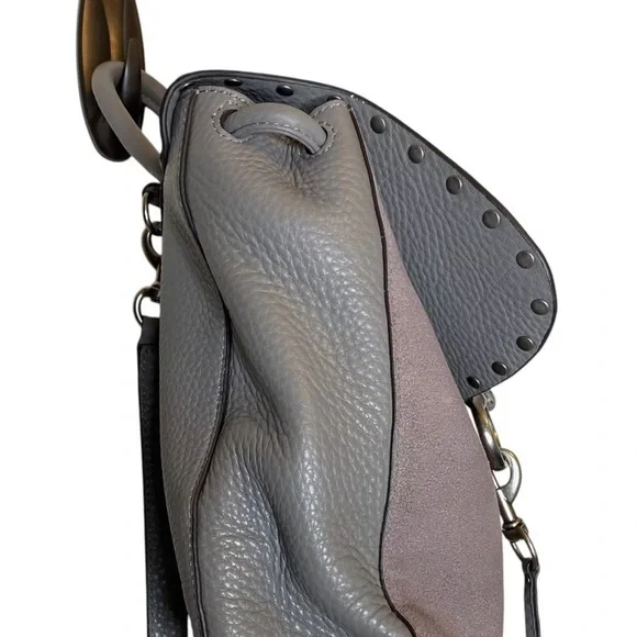 Rebecca Minkoff Keith Pebbled Leather and Suede Backpack Grey Convertible Gray - Picture 8 of 10